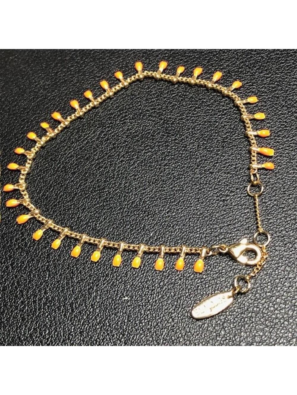B4202 Anthropologie Serefina Boho Charm Bracelet 7-8" Gold Tone Orange Enamel